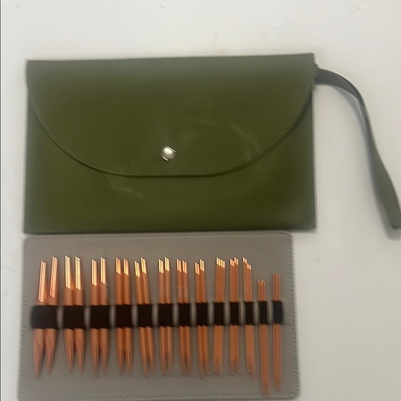 BRANDLESS Other - Green Leather Clutch with INTERCHANGEABLE Copper Knitting Needles